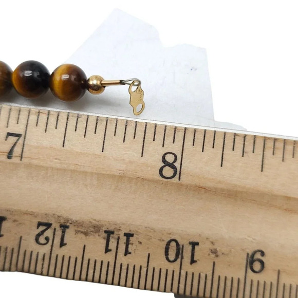 14k Gold Filled Tiger Eye Round Shape Beads Bangle Bracelet Vintage - Picture 5 of 5